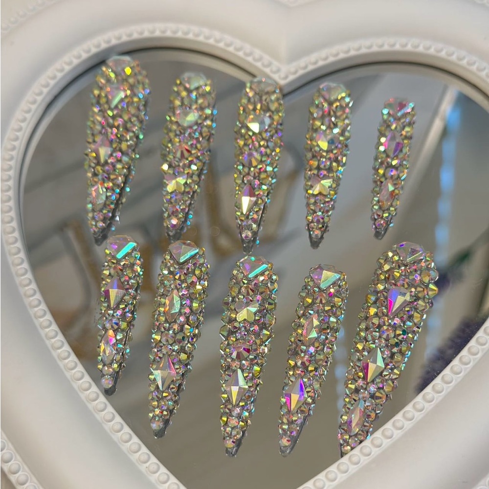 Rhinestone Shiny Bling Bling Press On Nails Reusable
